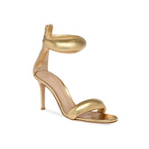 Ankle Strap Leather Stiletto Mid Heel Sandals - 7.